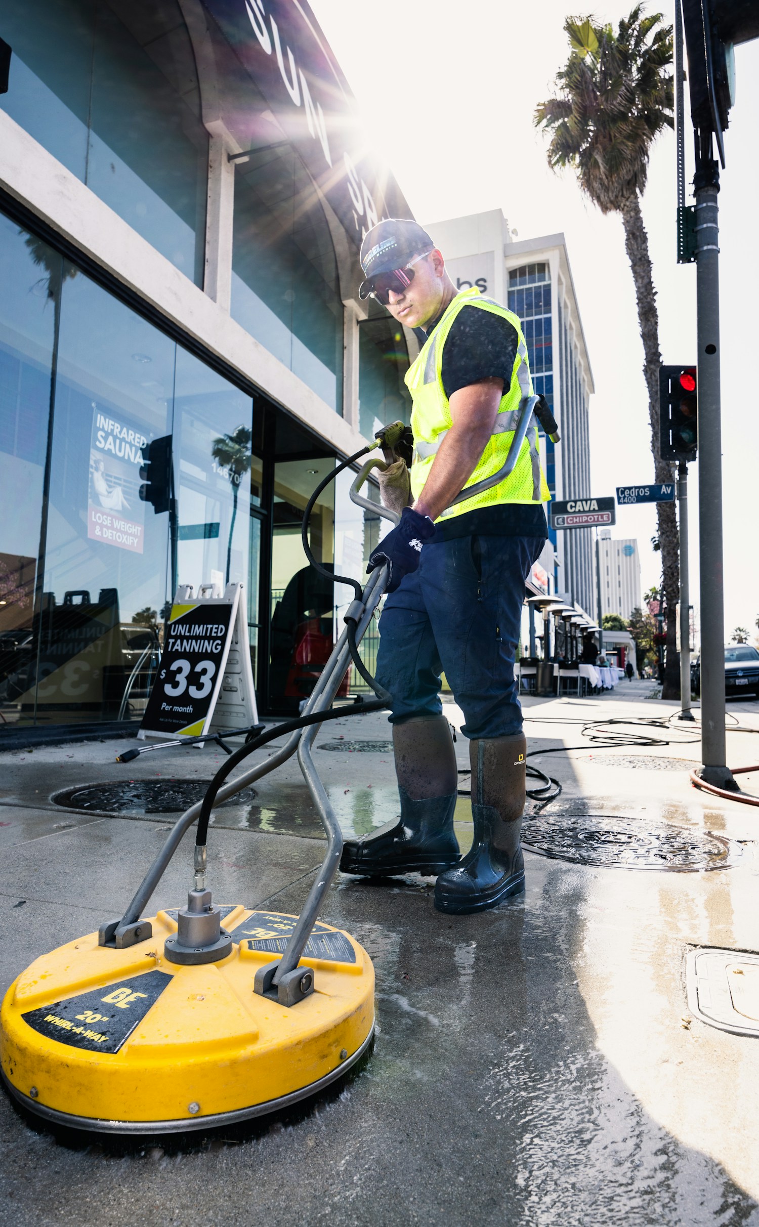 Pressure washing pavement